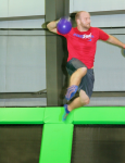 Guy Jumping About to Throw a Dodgeball
